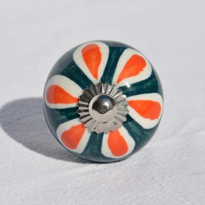 Bouton fleur vert canard, blanc et orange