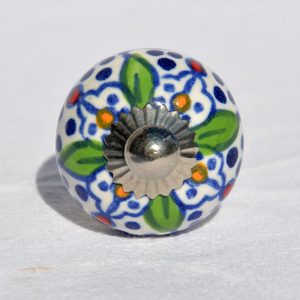 Bouton blanc déco bleue et verte