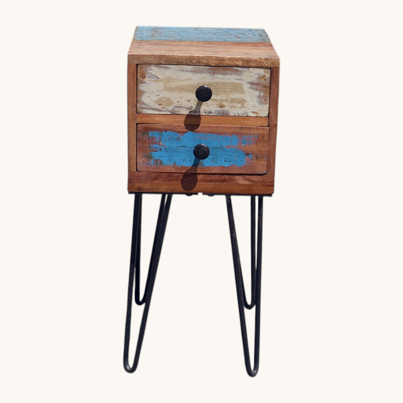 Petit meuble 2 tiroirs pieds en fer noir – Image 3