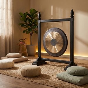 Gong 50 cm et potence en bois de teck.