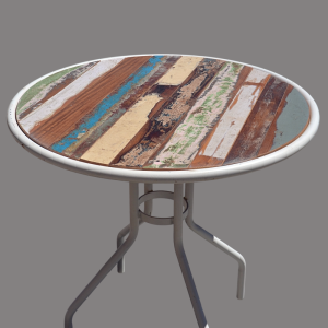 Table ronde en bois recyclé et métal
