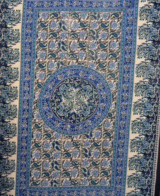 Tenture indienne tons bleus