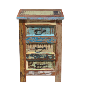 Chevet en bois recyclé. Origine : Inde.